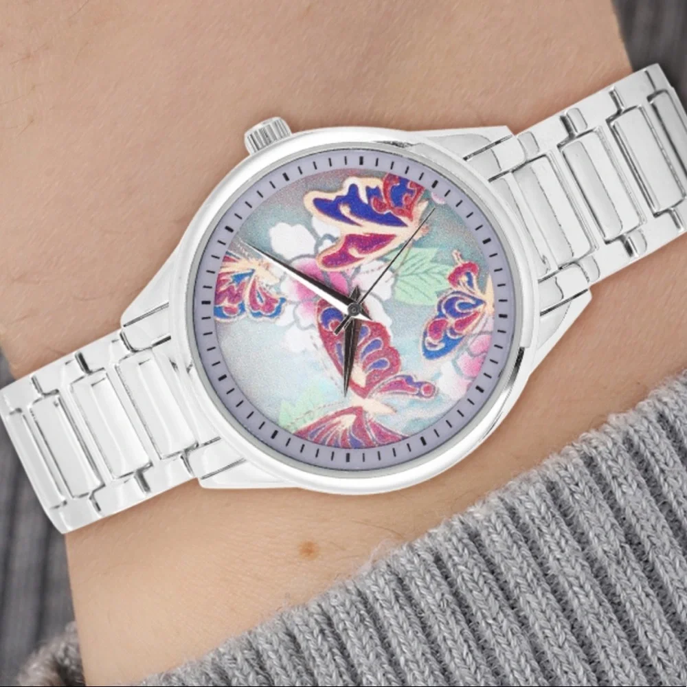 Watch with Red Butterfly Pattern